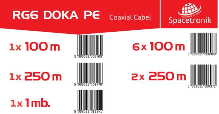 Kabelis RG6 Spacetronik DOKA 4K CU PE Trishield 1mb