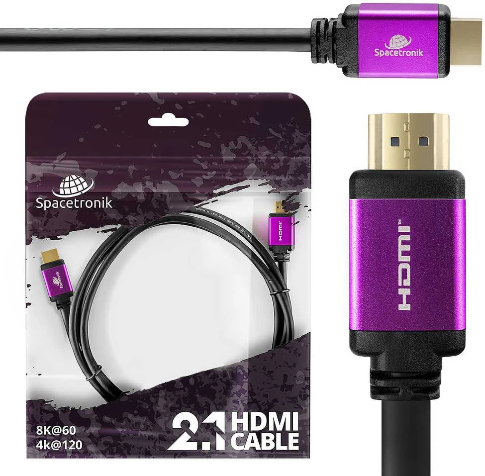 Spacetronik 8K HDMI 2.1 kabelis su violetiniais antgaliais