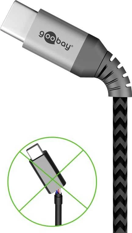 Goobay | Tekstilinis USB-C į USB-C laidas su metaliniais kištukais | 49302 | USB-C į USB-C USB-C kištukas | USB-C vyr