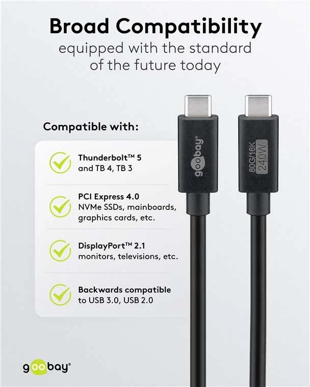 Goobay USB C – USB4 2.0 PD laidas – juodas – 1.2 m