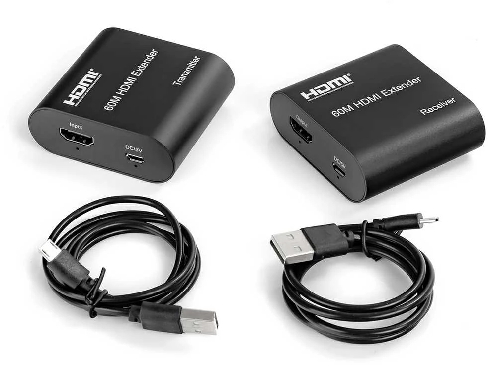 HDMI į LAN keitiklių komplektas su maitinimo laidais