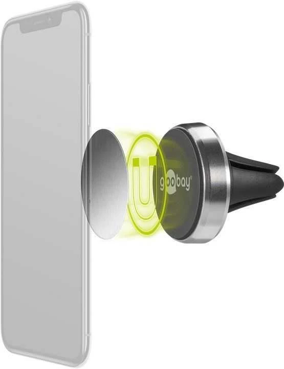 Goobay | Magnetinis laikiklis Metalinis plonas dizainas (35 mm) | 38685 | Juodas/Sidabrinis | Magnetinis laikiklis tinka beveik kiekvienam išmaniajam telefonui; Quick-Snap surinkimo technologija greitam ir paprastam naudojimui; Išmanus ir beveik nematomas tvirtinimo variantas ant automobilio ventiliacijos veleno; Puikiai tinka ir kaip stalinis stovas išmaniajam telefonui