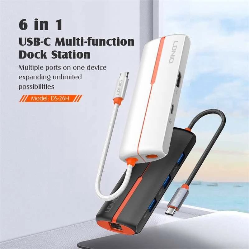 Ldnio Adapteris HUB USB-C 6w1 USB 3.0 HDMI PD RJ45 100W B