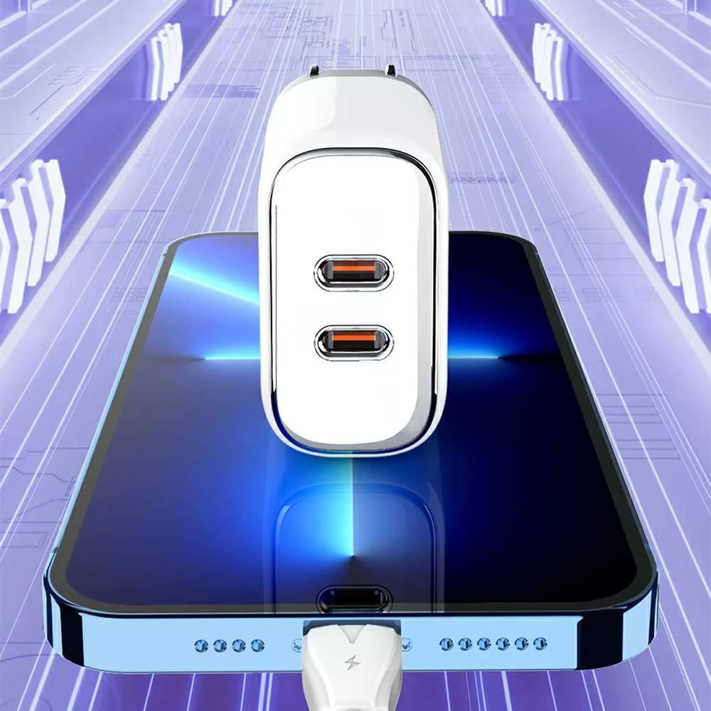 Ldnio Įkroviklis 2x USB-C 35W USB-C Lightning laidas