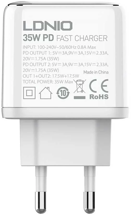 Ldnio Įkroviklis 2x USB-C 35W USB-C Lightning laidas