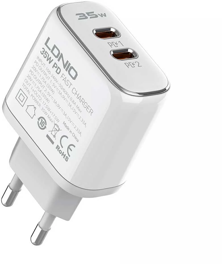 Ldnio Įkroviklis 2x USB-C 35W USB-C Lightning laidas