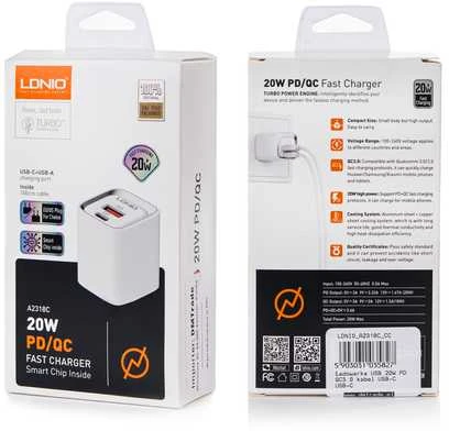 Ldnio USB įkroviklis 20 W PD QC3.0 USB-C „Lightning“ laidas