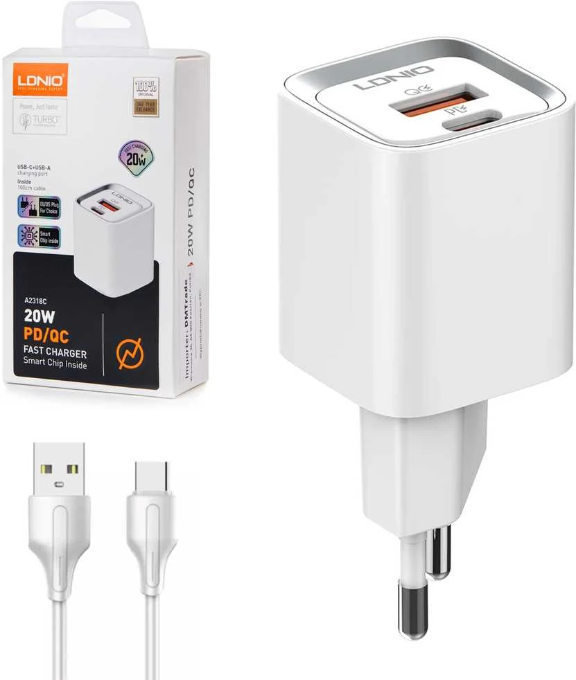 Ldnio Įkroviklis USB 20W PD QC3.0 kabelis USB-A USB-C