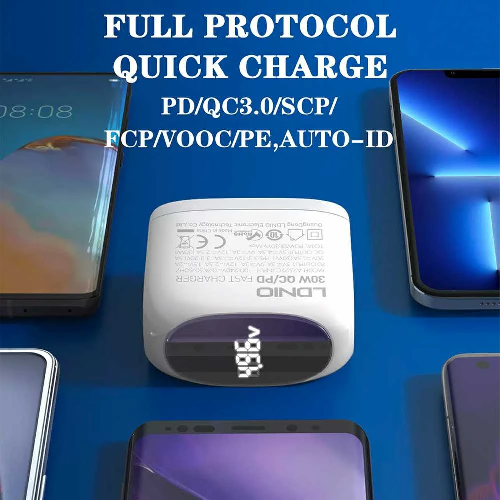 Ldnio USB įkroviklis 30 W LED skydelis USB-C laidas USB-C