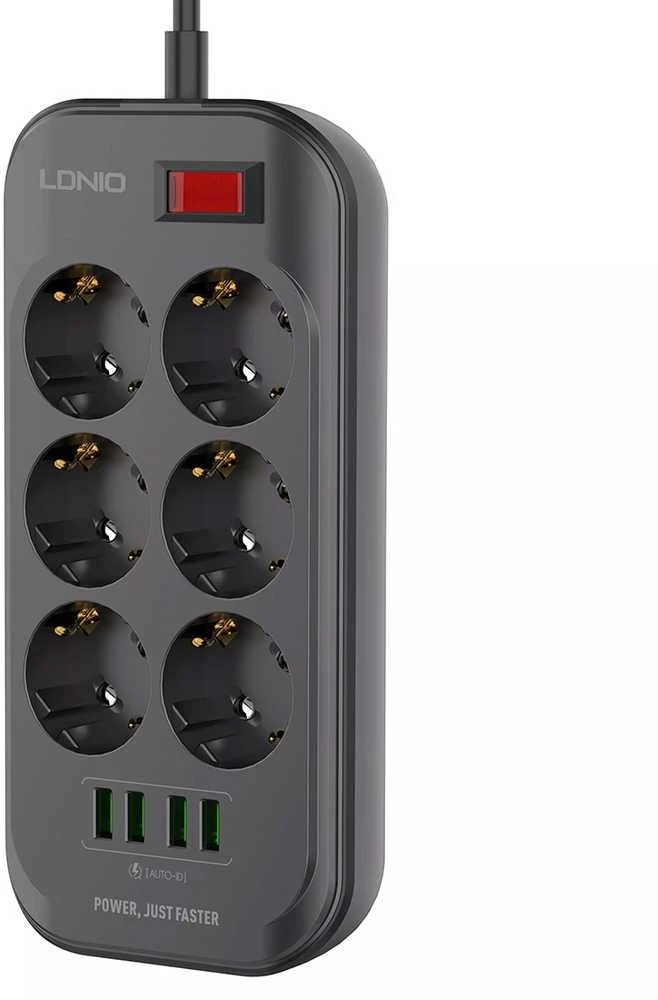 Ilgintuvas su 6 AC lizdais 4x USB LDNIO 2m - juoda