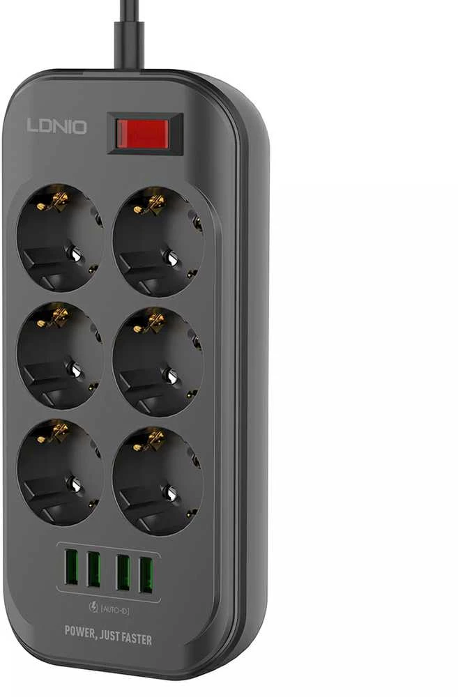 Ilgintuvas su 6 AC lizdais 4x USB LDNIO 2m - juoda