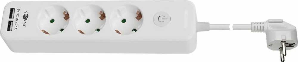 „Goobay“ | 41264 3 krypčių maitinimo lizdas su jungikliu ir USB | Lizdų kiekis: 3