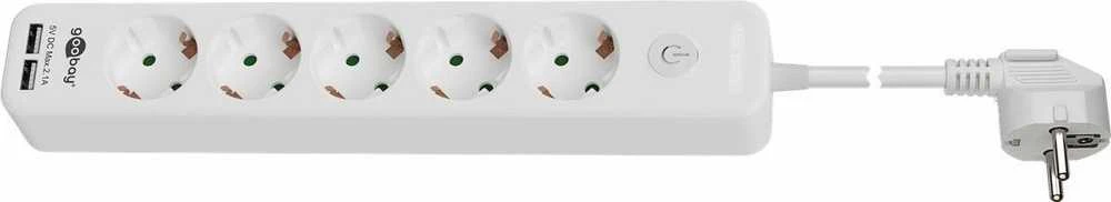 Goobay | 5 krypčių maitinimo juosta su jungikliu ir 2 USB jungtys 1,5 m | Lizdų kiekis 5