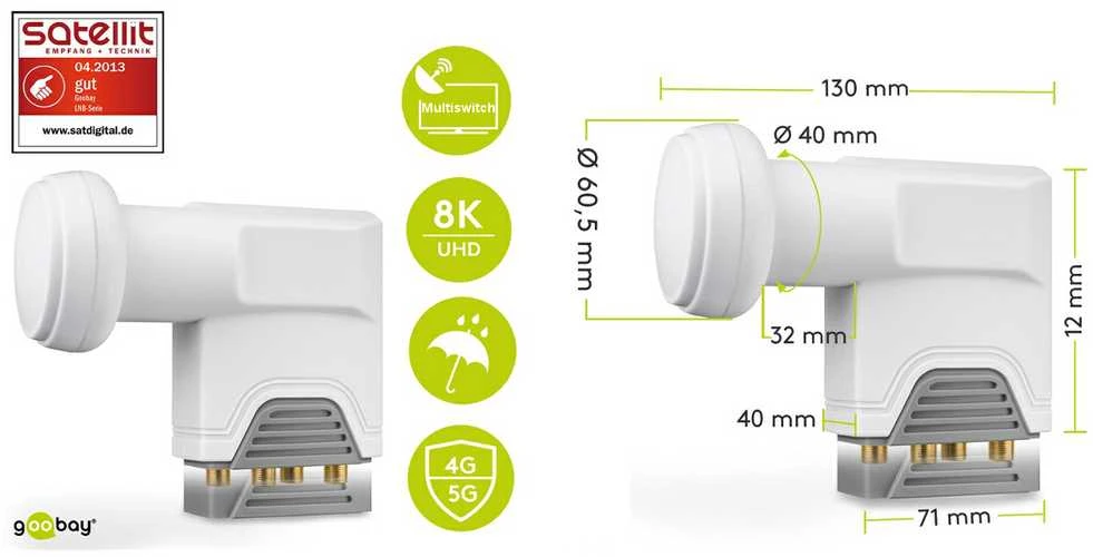 Goobay keitiklis Quattro Universalus LNB 0.1dB