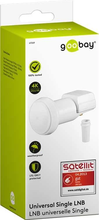 Wentronic „Goobay“ universalus vieno LNB, baltai pilkas - skaitmeninis SAT LNB (DVB-S2) 1 abonentui (4K / HDTV / 3D priėmimas) (67269)