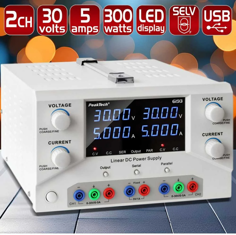 Laboratorinis maitinimo šaltinis 2x30V 5A PeakTech 6193 USB