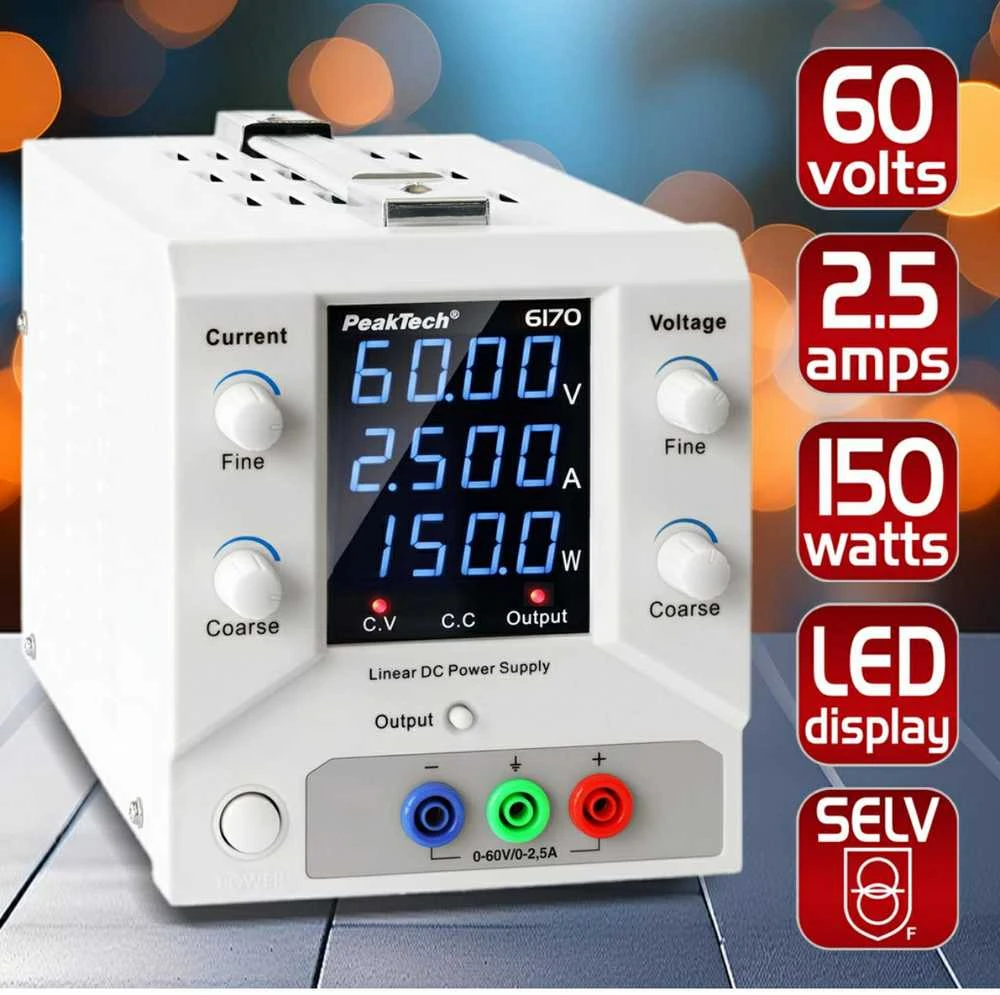 60 V 2,5 A „PeakTech 6170“ laboratorinis maitinimo šaltinis