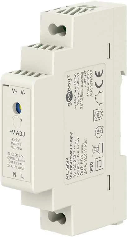 Maitinimo šaltinis na szynę DIN Goobay 5V 2.4A 12W IP20