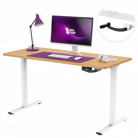 Rankiniu būdu reguliuojamas rašomasis stalas Spacetronik SPE-O113, 140 × 60 cm, tamsaus medžio spalvos, baltu rėmu
