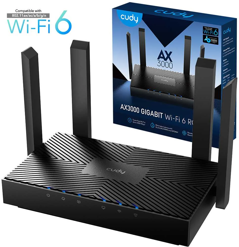 Belaidis Maršrutizatorius - Cudy WR3000 Gigabit Dual-Band 2.4/5 GHz Juodas