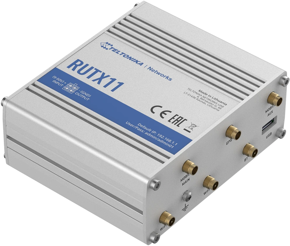 Šakotuvas Maršrutizatorius belaidis Teltonika RUTX11000000 (3G/4G/LTE SIM, 3G/4G/LTE USB, 2,4 GHz, 5 GHz)