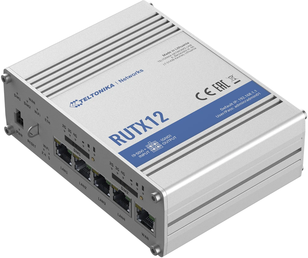 Šakotuvas TELTONIKA IOT ROUTER RUTX12 2XLTE+ETH+WIFI