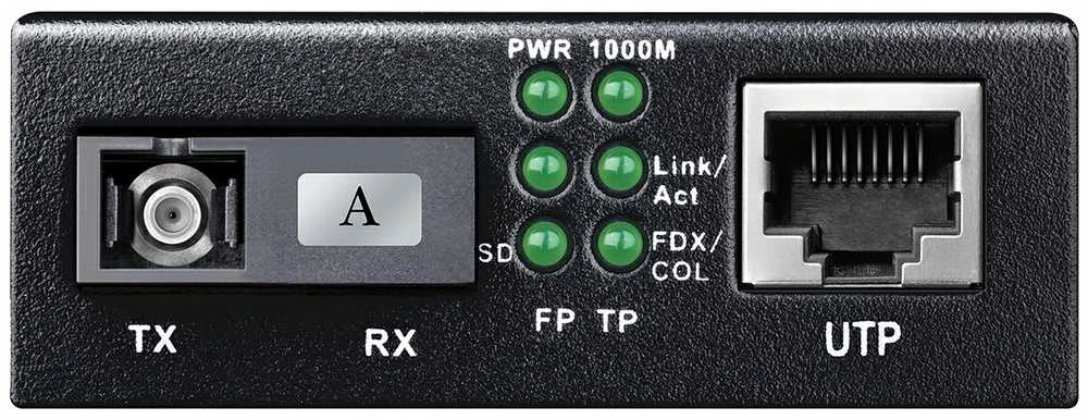 Cudy MC100GSB-20A priekinis panelis su indikatoriais