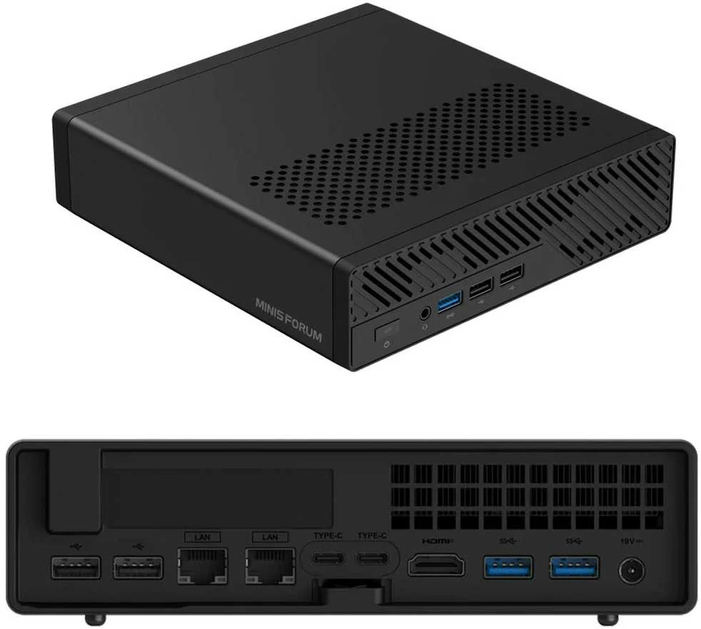 Mini kompiuteris Minisforum MS-R1 su ARM CIX CP8180 procesoriumi, 32 GB RAM, UEFI