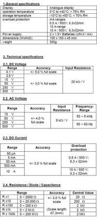 „PeakTech 3201“ analoginis multimetras 500 V 10 A AC / DC