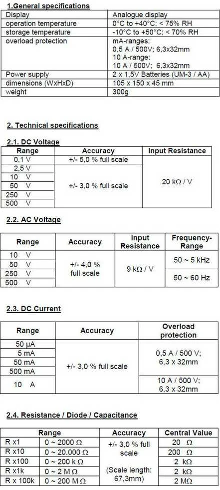 „PeakTech 3201“ analoginis multimetras 500 V 10 A AC / DC