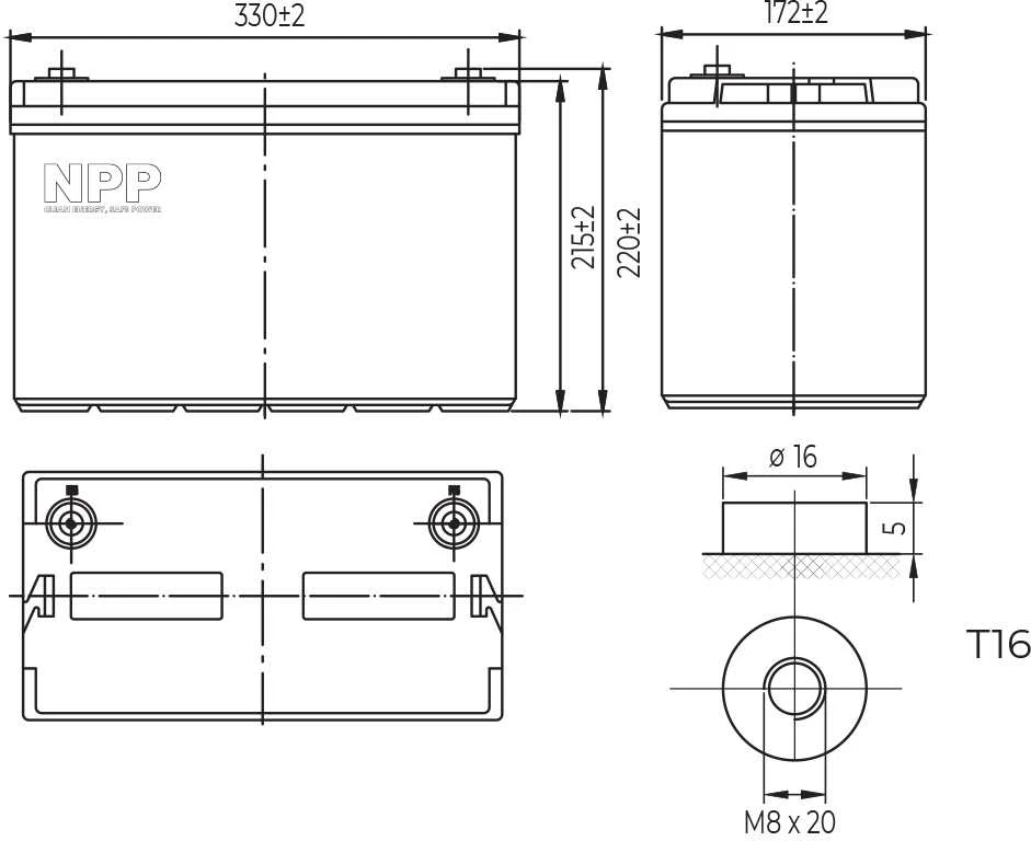 Npp Power Akumuliatorius LFP LiFePO4 12.8V 100Ah T16