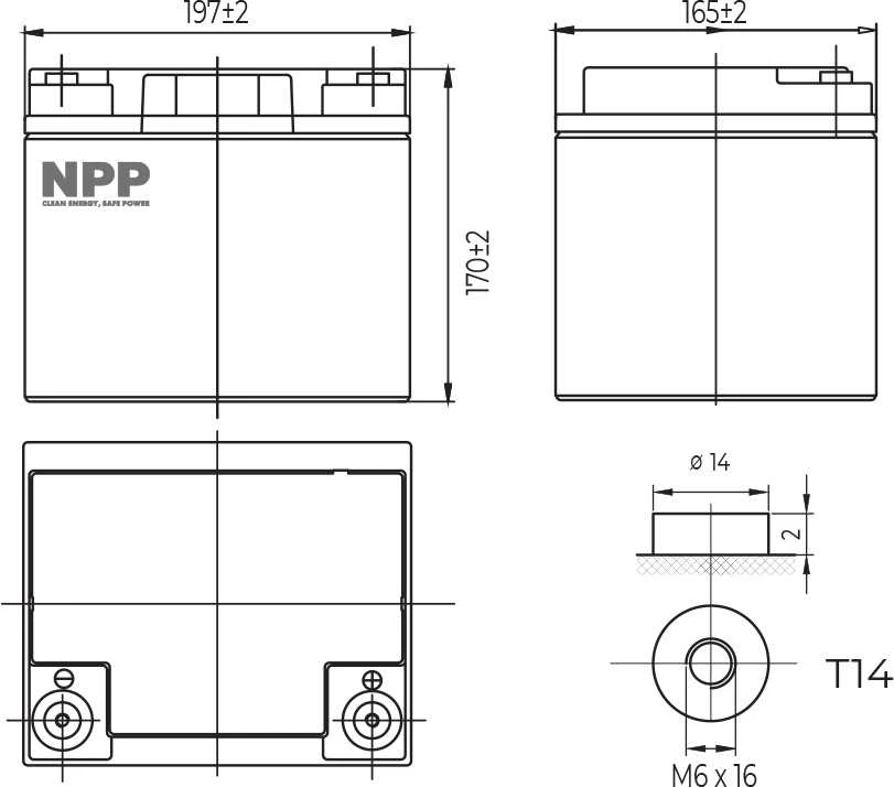 Npp Power akumuliatoriaus matmenų brėžinys