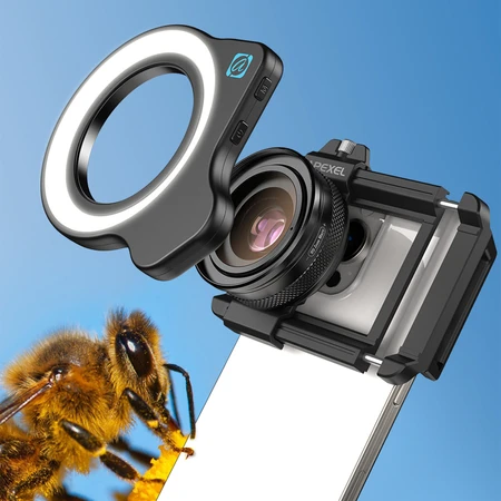 Makro objektyvas 10-20X su LED lempute Apexel ZM100FL26