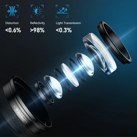 Makro objektyvas 10-20X su LED lempute Apexel ZM100FL26