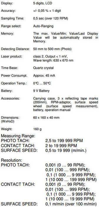 „PeakTech 2795“ fotokontaktinis tachometras