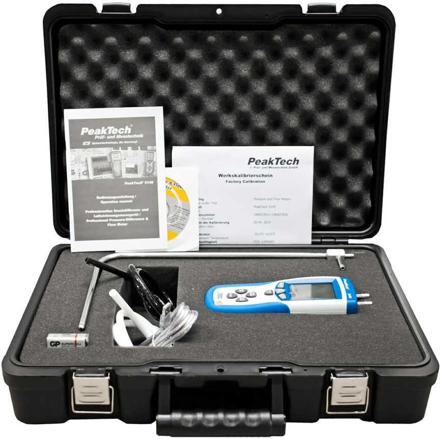 PeakTech 5145 USB anemometro diferencialinis slėgio matuoklis
