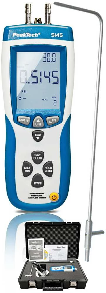 PeakTech 5145 USB anemometro diferencialinis slėgio matuoklis