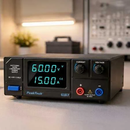 Peaktech Laboratorinis perjungimo maitinimo šaltinis DC 1-60V 15A smailė