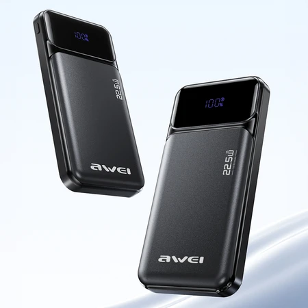 Išorinė baterija Awei PA-90 10000mAh 22,5W PD 2xUSB-C juodos spalvos