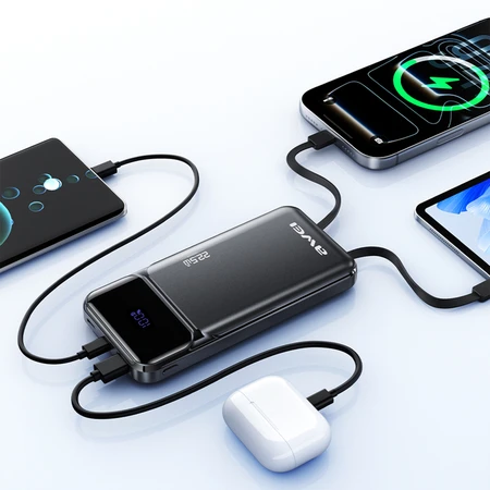 Išorinė baterija Awei PA-91 10000mAh 22,5W PD 2xUSB-C + laidas, juodos spalvos