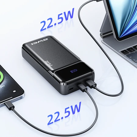 Išorinė baterija Awei PA-92 20000mAh 22,5W PD 2xUSB-C juodos spalvos