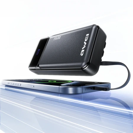 Išorinė baterija Awei PA-93 20000mAh 22,5W PD 2xUSB-C + kabelis juodos spalvos