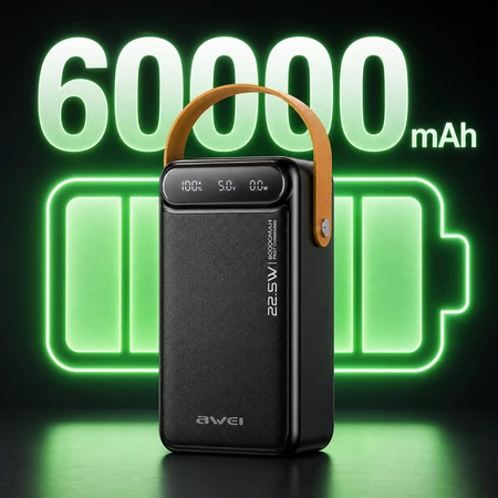 AWEI PowerBank P101K 60000mAh 22.5W juodos spalvos