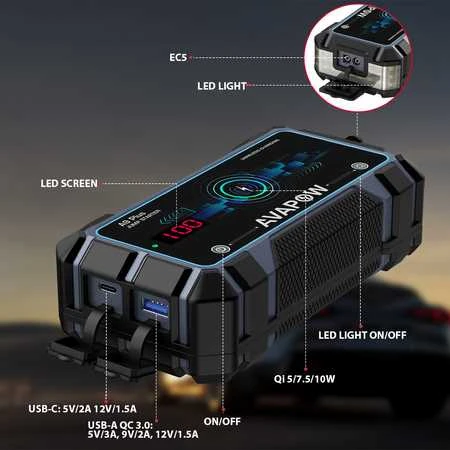 Avapow Eu AVAPOW A9 Plus įkroviklis-užvedimo įrenginys 12 V 2000 A 44 Wh