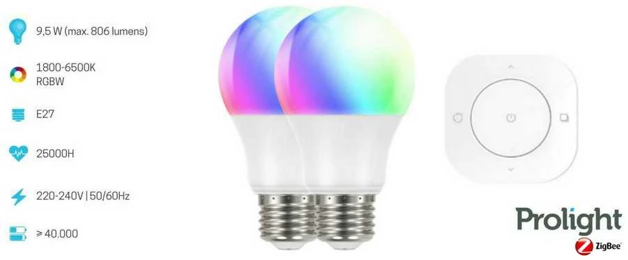 Qnect Išmanioji WiFi Prolight 2xE27 RGB RC lemputė