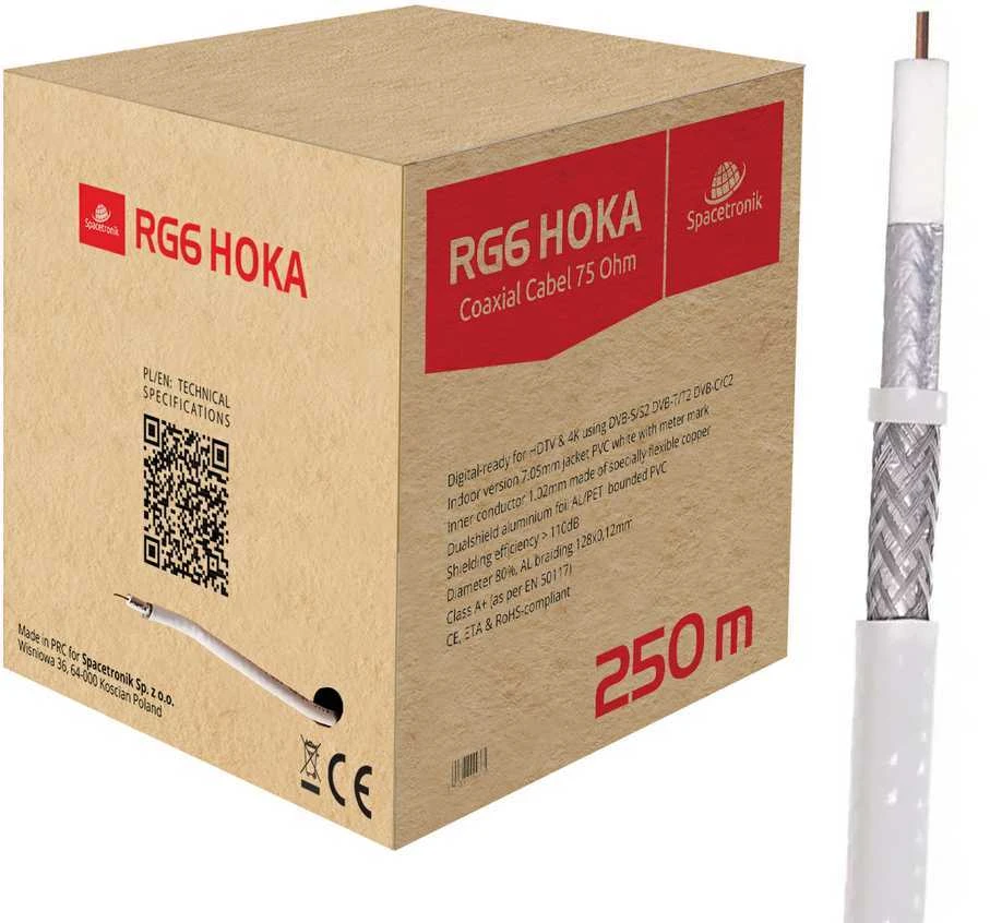 RG6 Spacetronik HOKA 102 CU Dualshield kabelis 250m