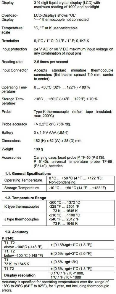 „PeakTech 5135“ 1 kanalo skaitmeninis temperatūros matuoklis
