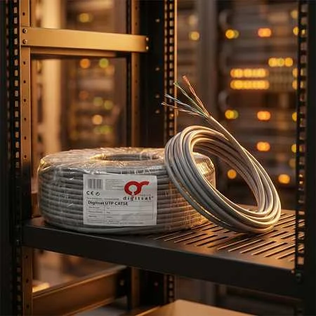 Susuktos poros DIGITSAT UTP 5e CU 100m vidaus patalpoms, PILKAS