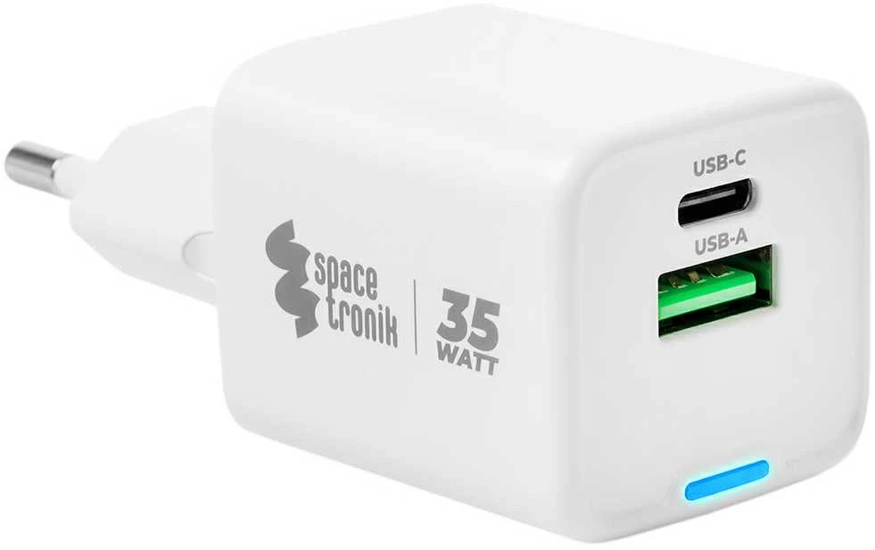 Spacetronik 2in1 USB-C USB PD greitasis įkroviklis 35W 3,6A baltas