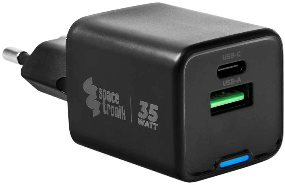 Spacetronik 2in1 USB-C USB PD greitasis įkroviklis 35W 3.6A juodas